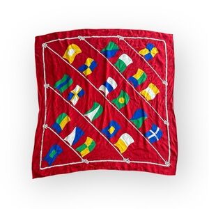 Vintage Jacqueline Ferrar 1980s Square Colorful Nautical Flag Scarf 100% Silk